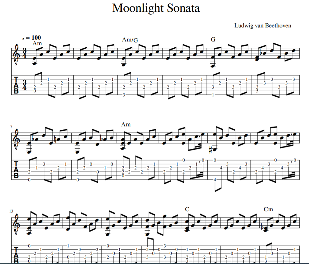 Moonlight Sonata guitar tab